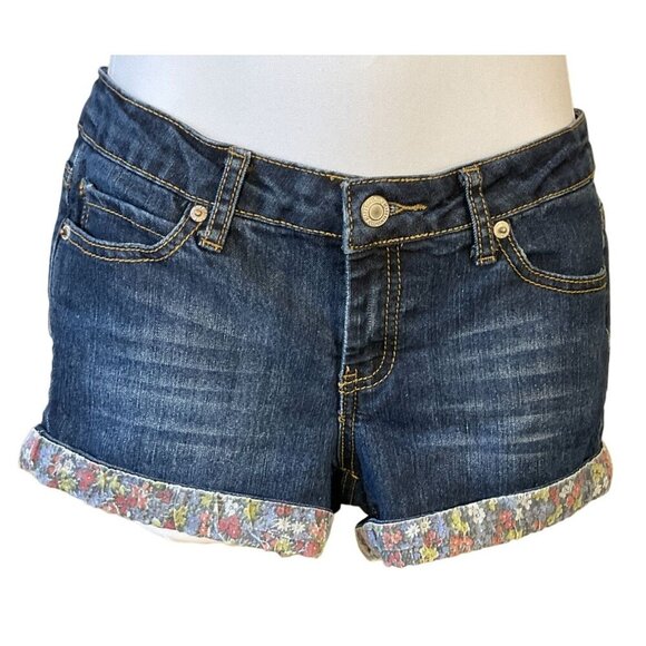 Tommy Hilfiger Tommy Girl 5 Pocket Denim Shorts Floral Cuff Accents Juniors 3 - Picture 1 of 8